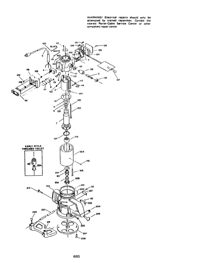 Speedtronic Router Diagram and Parts List for 5181  Porter Cable Router
